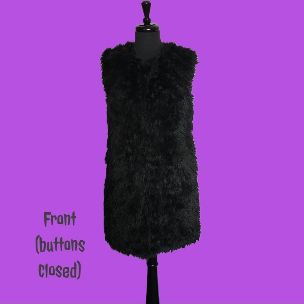 Topshop Faux Fur Long Vest Black Size 4 EUC Women's Teens Halloween Costume
